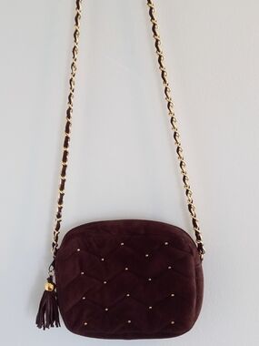 Chocolate Brown Quilted Crossbody Bag with Gold Chain Strap